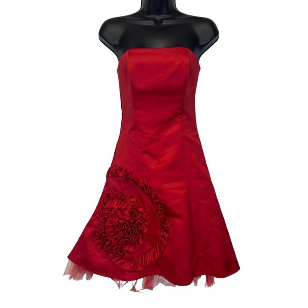 Vintage Gunne‎ Sax Jessica McClintock Red Ruffle Strapless Tulle Dress Size 1/2